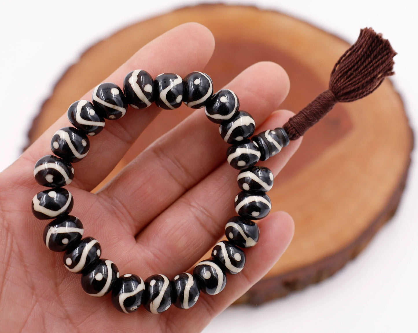 Tibetan Meditation Bone 21 Beads Wrist Mala Om Yin Yang Yoga Jewelry