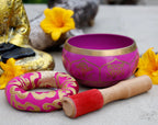 Large Tibetan Singing Bowl Set with 8 Lucky Symbols | 5 Inch Meditation Bowl with Suede Mallet, Donut Cushion & Prayer Flags - DharmaObjects