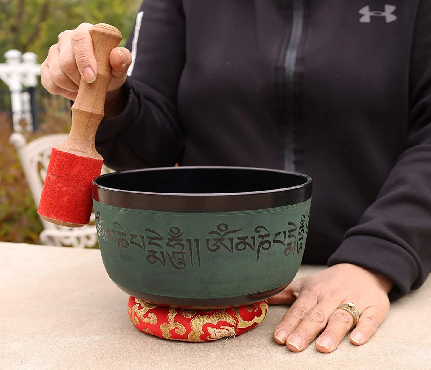 Tibetan Singing Bowl Complete Set Buddhist Om Mani Mantra With Mallet and Cushion ~ For Meditation, Chakra Healing, Prayer, Yoga