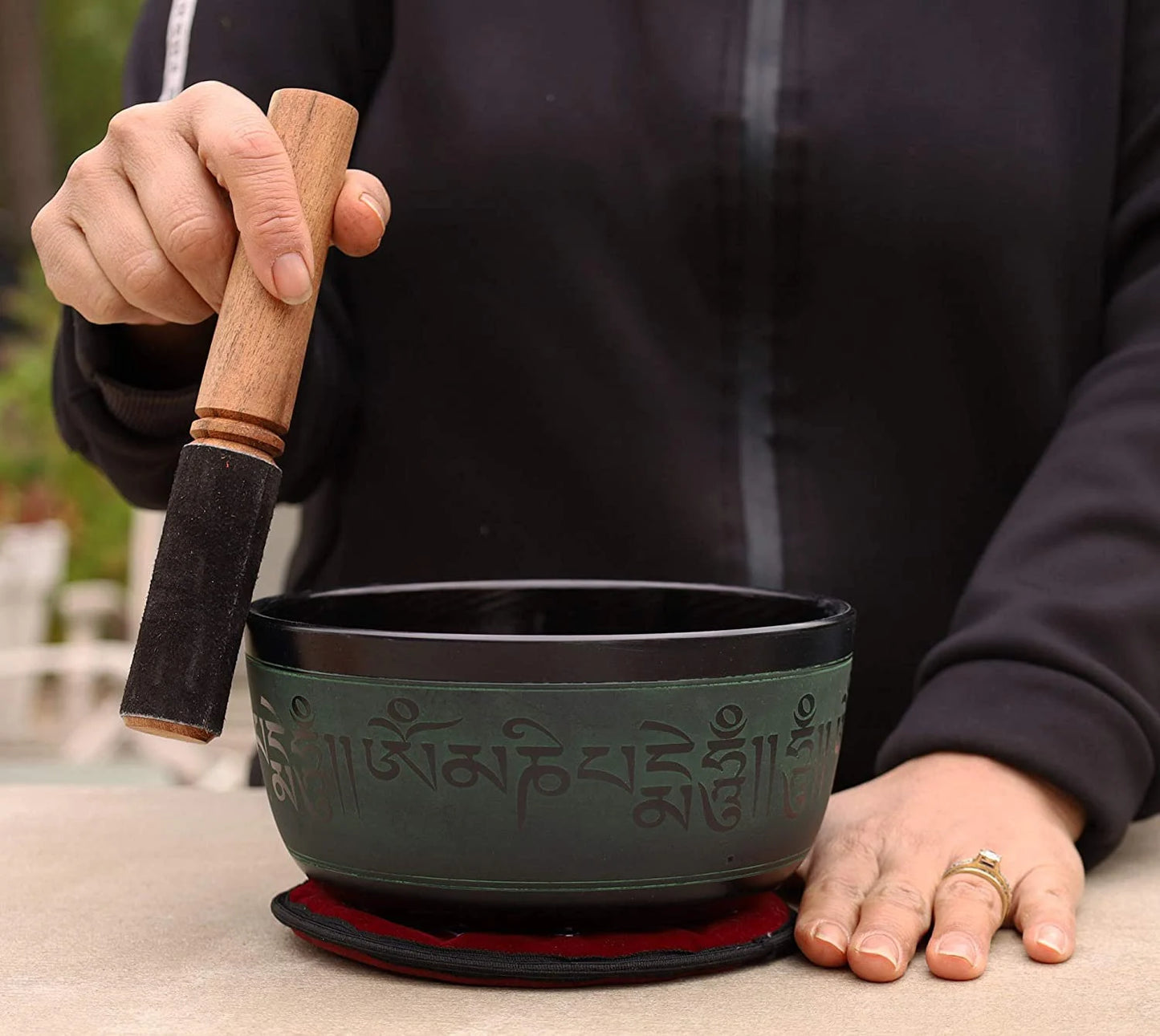 Tibetan Singing Bowl Complete Set Buddhist Om Mani Mantra With Mallet and Cushion ~ For Meditation, Chakra Healing, Prayer, Yoga