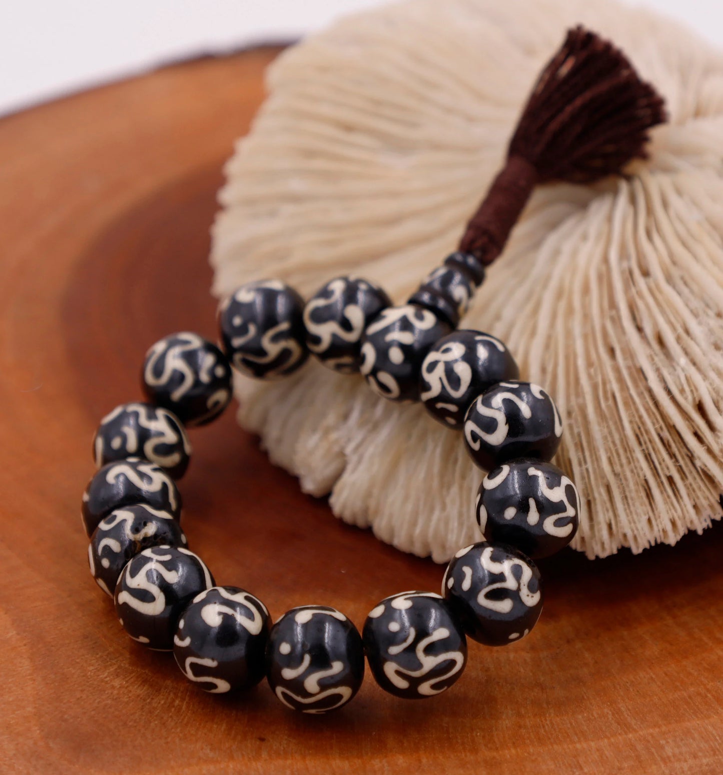 Tibetan Meditation Bone 14 Beads Wrist Mala Om Yin Yang Yoga Jewelry