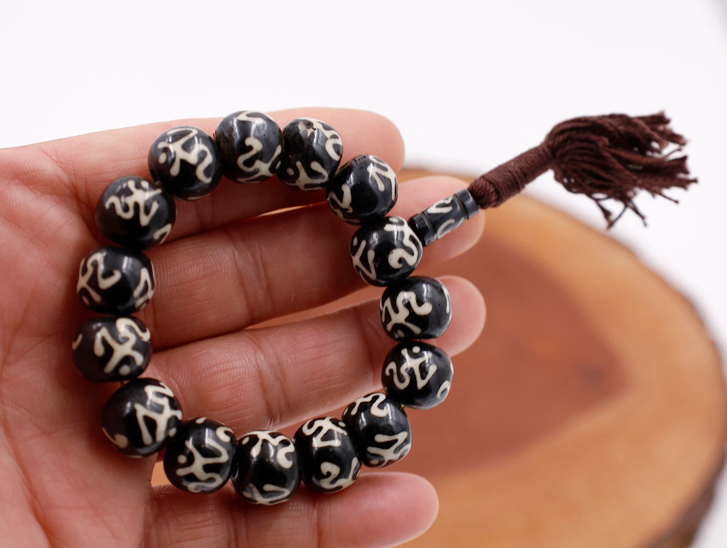 Tibetan Meditation Bone 14 Beads Wrist Mala Om Yin Yang Yoga Jewelry