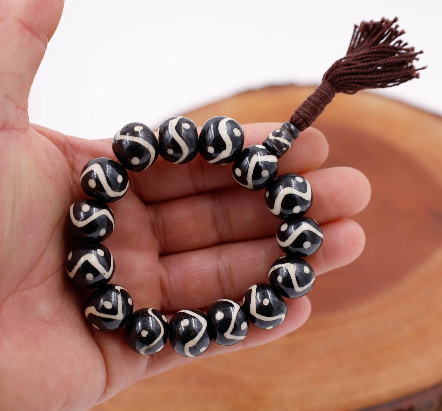 Tibetan Meditation Bone 14 Beads Wrist Mala Om Yin Yang Yoga Jewelry