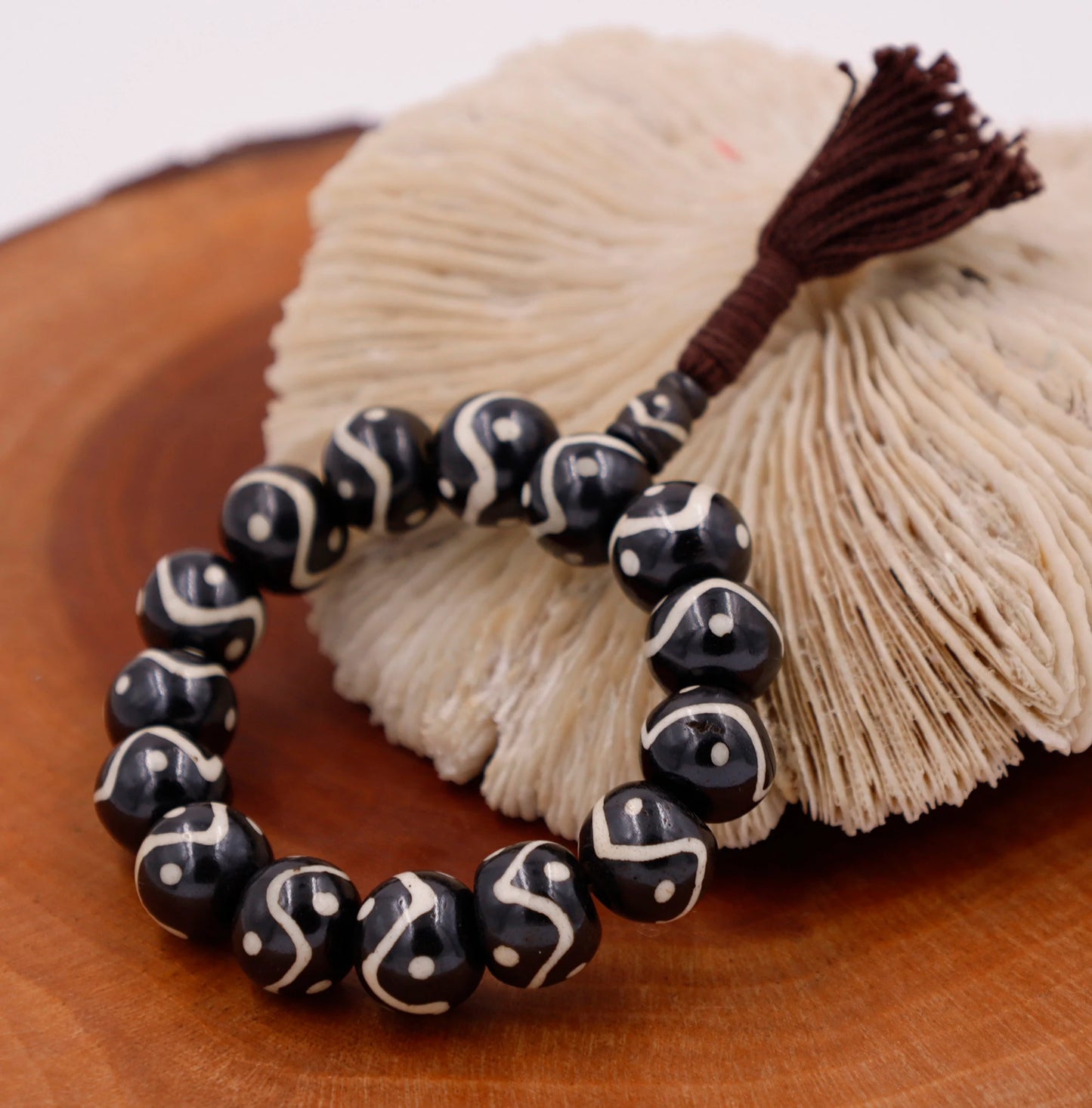 Tibetan Meditation Bone 14 Beads Wrist Mala Om Yin Yang Yoga Jewelry