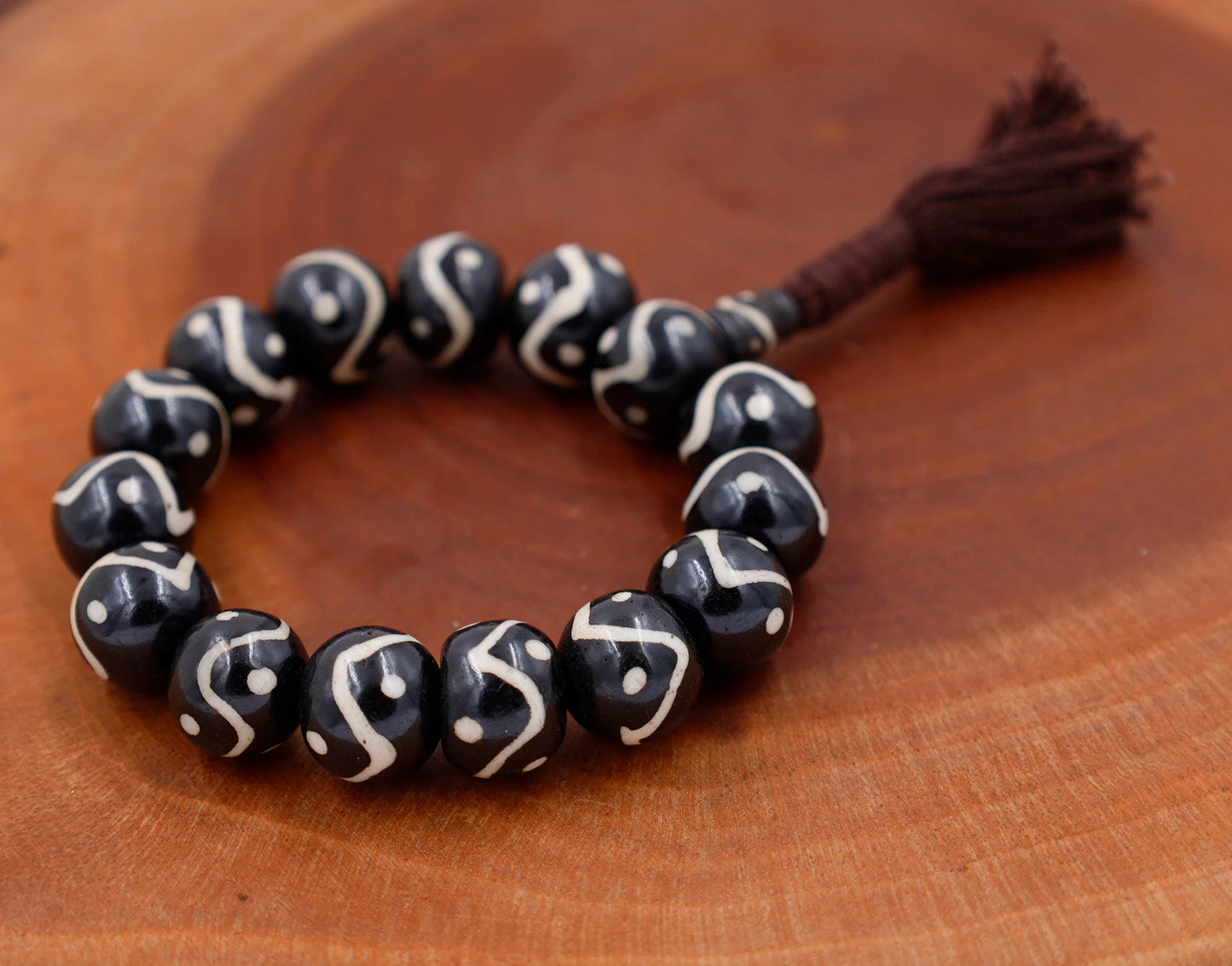 Tibetan Meditation Bone 14 Beads Wrist Mala Om Yin Yang Yoga Jewelry