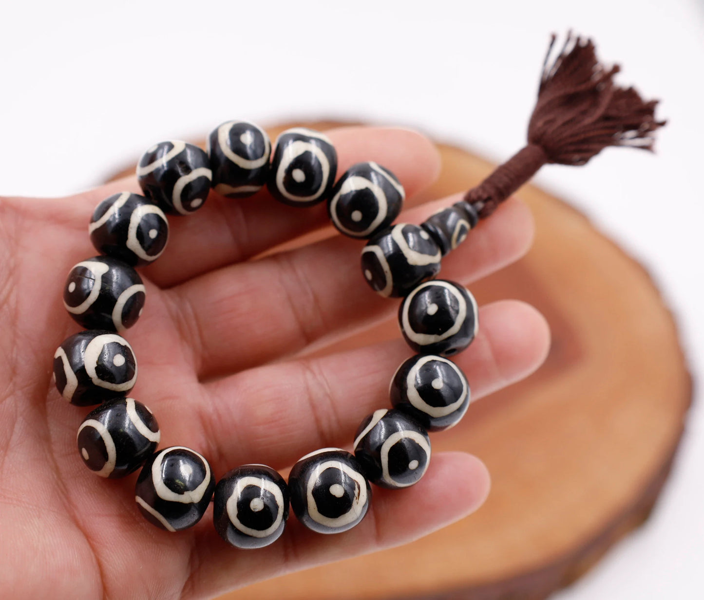 Tibetan Meditation Bone 14 Beads Wrist Mala Dzi Spiral Yoga Jewelry