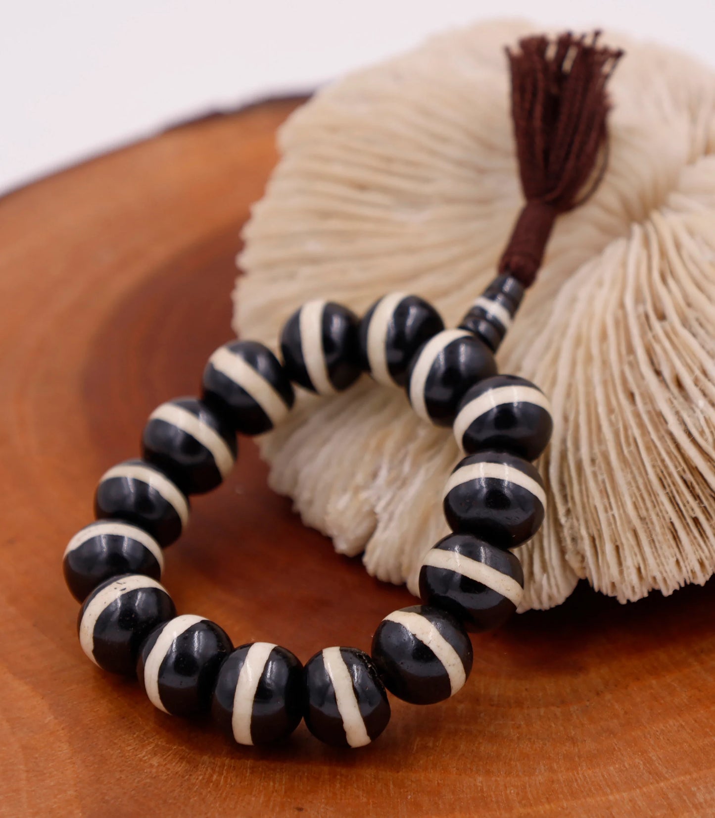 Tibetan Meditation Bone 14 Beads Wrist Mala Dzi Spiral Yoga Jewelry