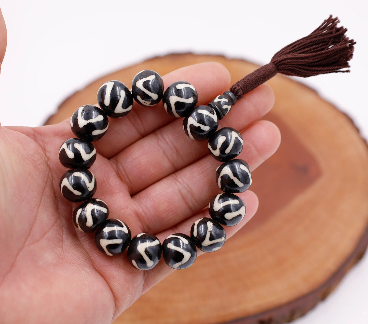 Tibetan Meditation Bone 14 Beads Wrist Mala Dzi Spiral Yoga Jewelry