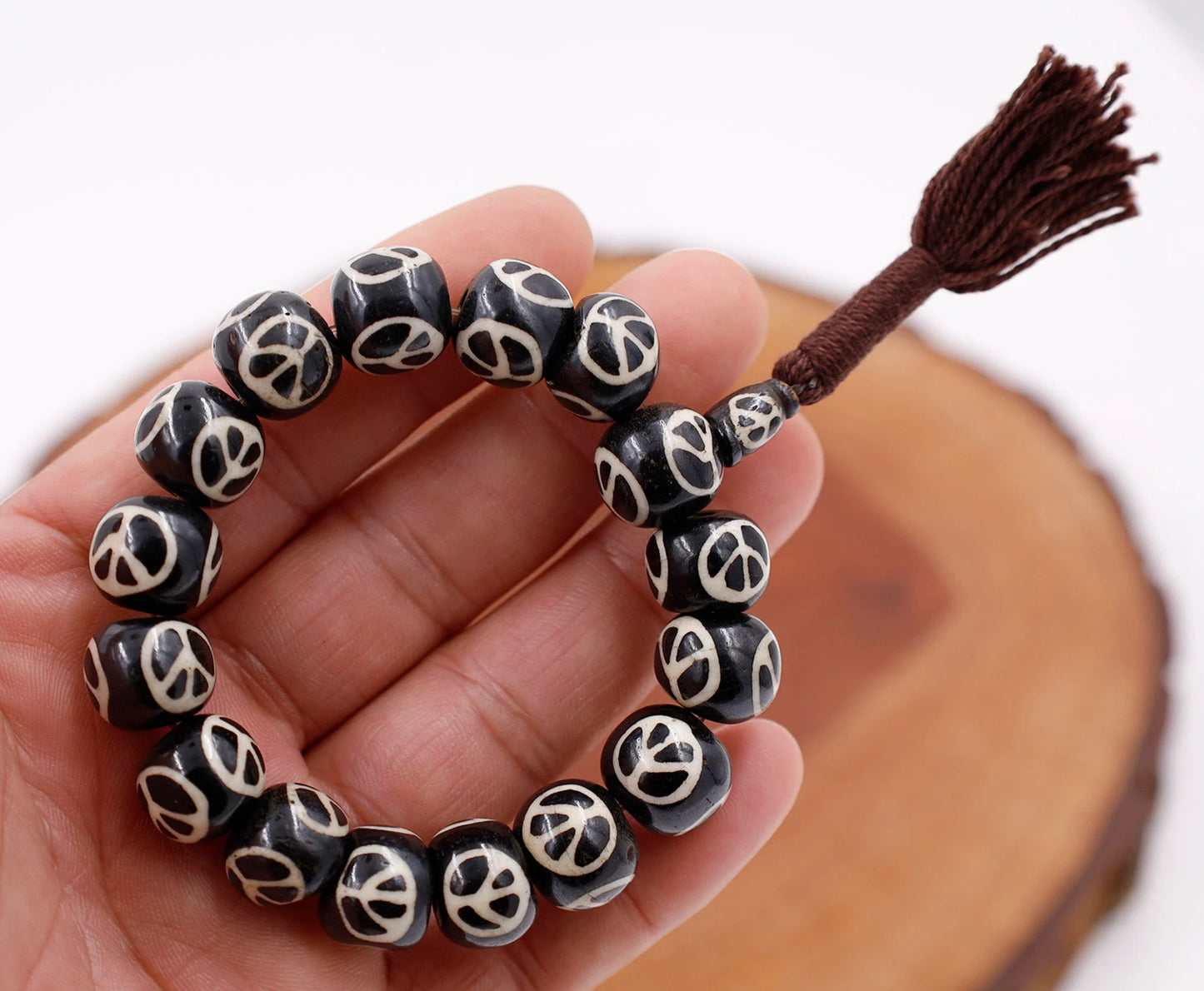 Tibetan Meditation Bone 14 Beads Wrist Mala Dzi Spiral Yoga Jewelry