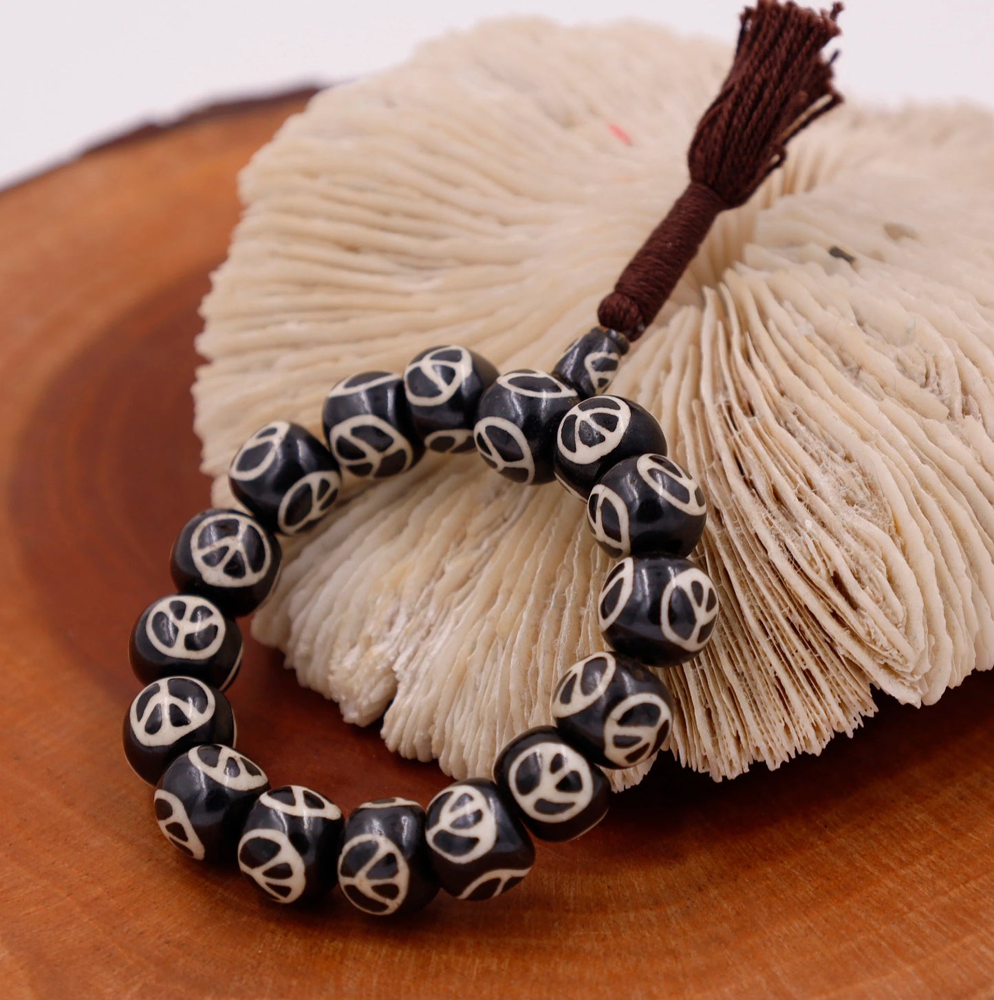 Tibetan Meditation Bone 14 Beads Wrist Mala Dzi Spiral Yoga Jewelry