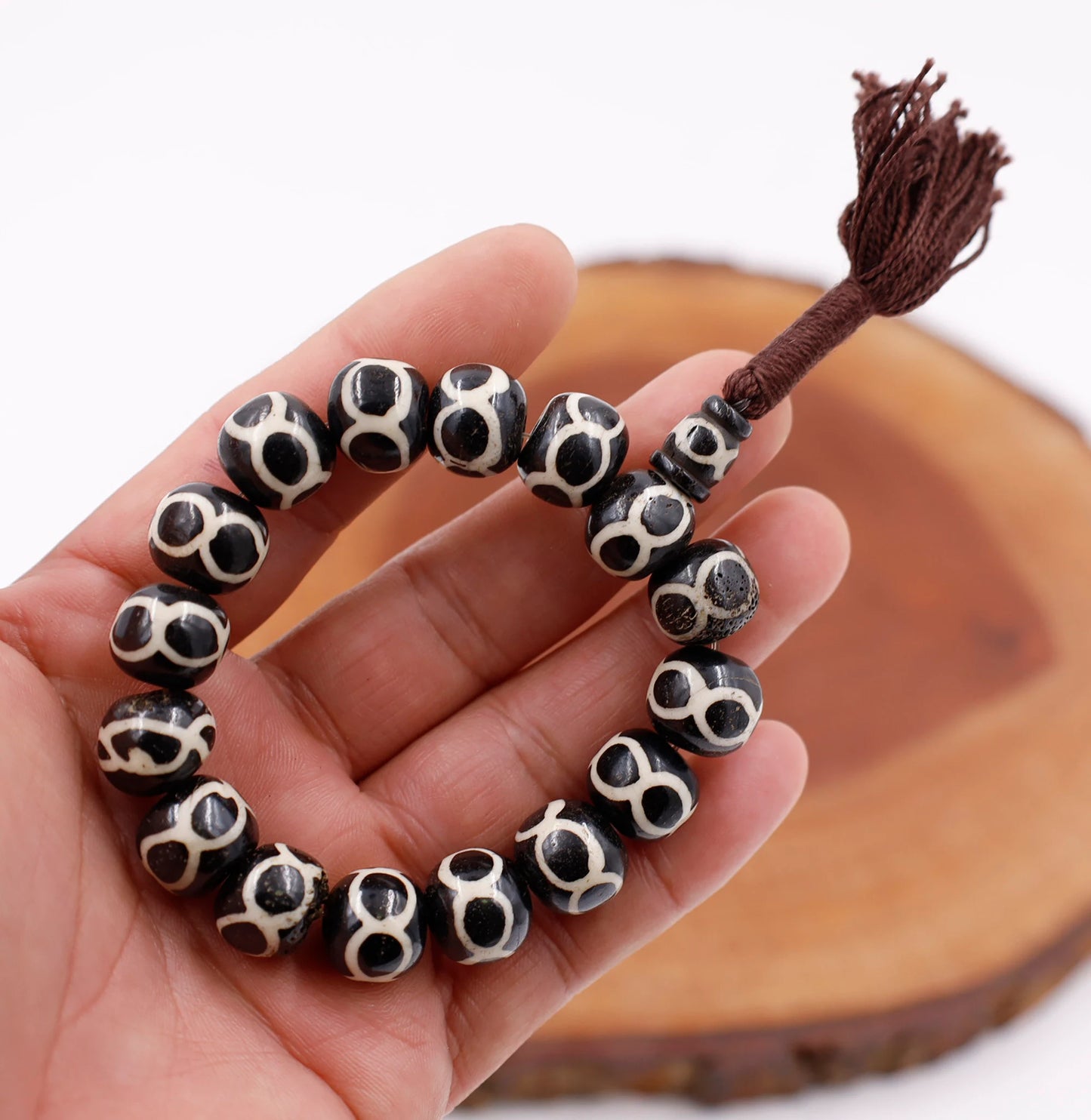 Tibetan Meditation Bone 14 Beads Wrist Mala Om Yin Yang Yoga Jewelry