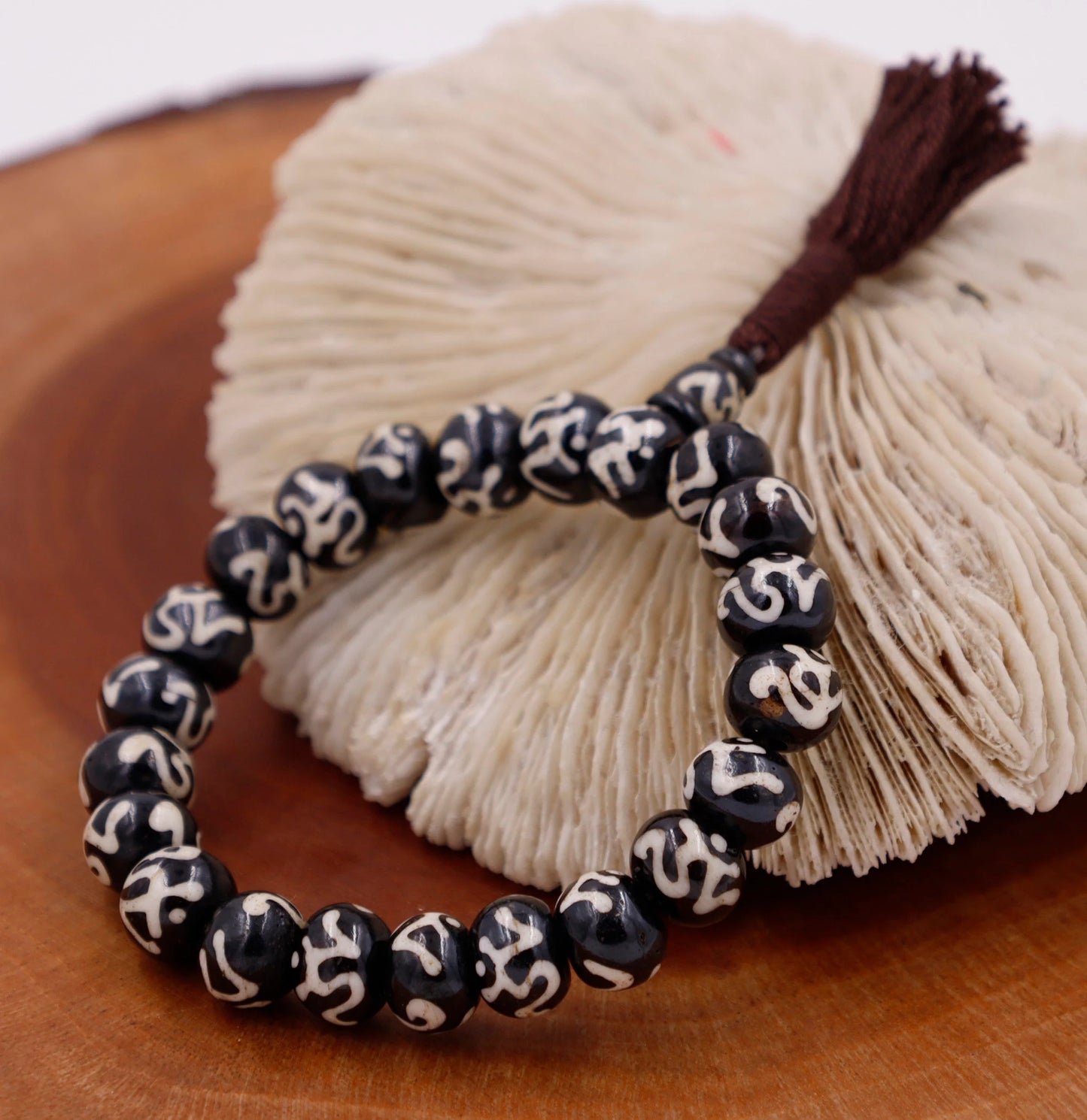 Tibetan Meditation Bone 21 Beads Wrist Mala Om Yin Yang Yoga Jewelry