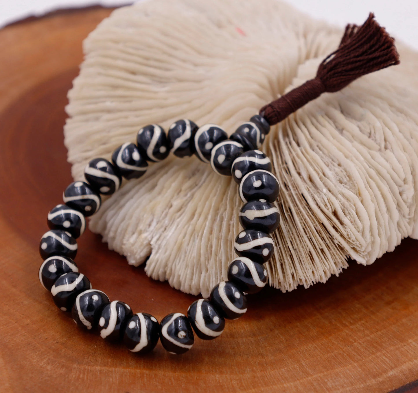 Tibetan Meditation Bone 21 Beads Wrist Mala Om Yin Yang Yoga Jewelry