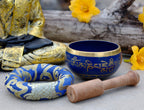 Tibetan Singing Bowl Set with Om Mani Padme Hum Mantra | 4 Inch Meditation Bowl with Rosewood Mallet & Cushion~ - DharmaObjects