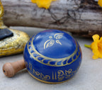 Tibetan Singing Bowl Set with Om Mani Padme Hum Mantra | 4 Inch Meditation Bowl with Rosewood Mallet & Cushion~ - DharmaObjects