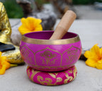 Large Tibetan Singing Bowl Set with 8 Lucky Symbols | 5 Inch Meditation Bowl with Suede Mallet, Donut Cushion & Prayer Flags - DharmaObjects