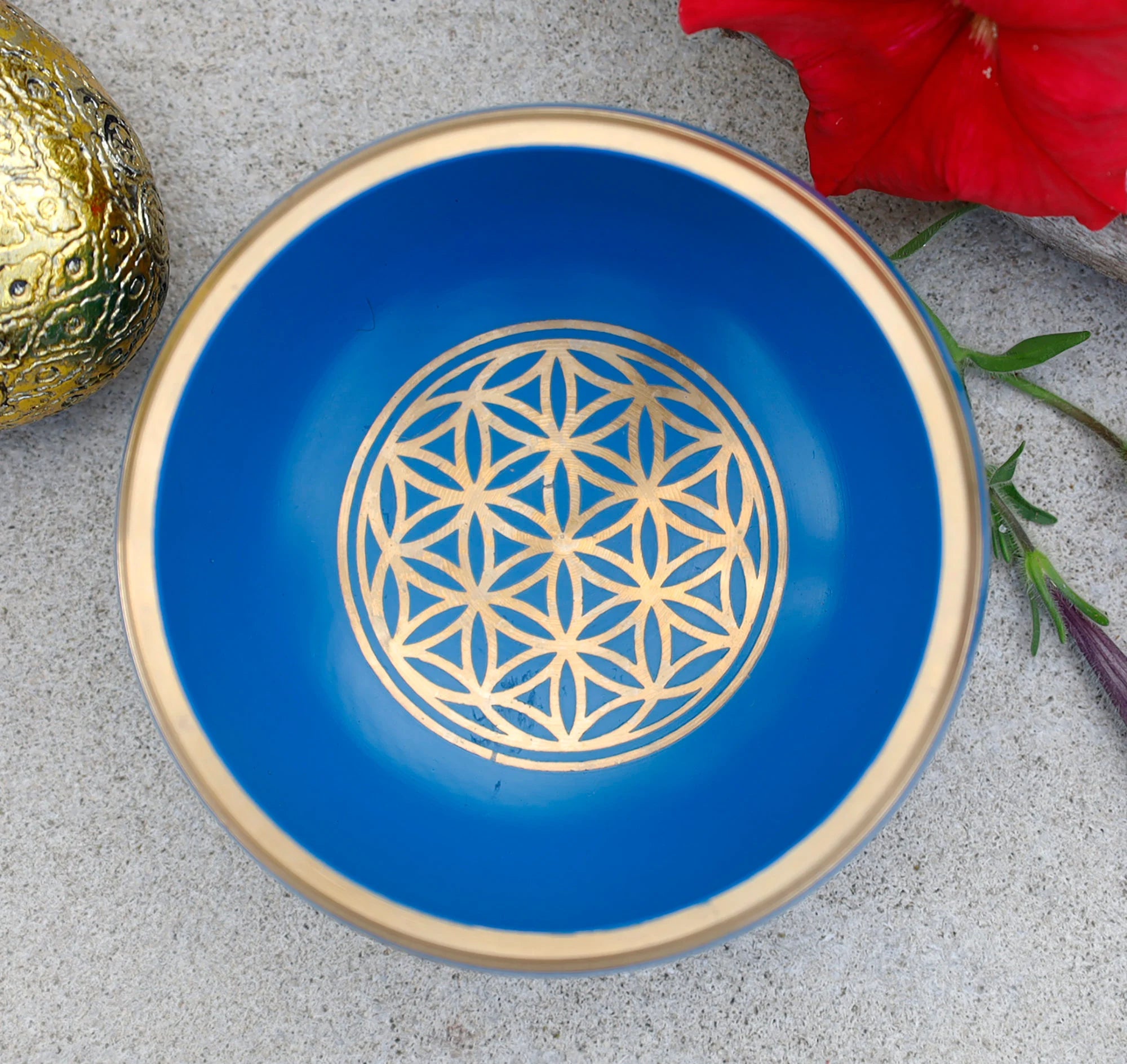 Tibetan Flower of Life Singing Bowl Set | 4 Inch Meditation Bowl with Mallet & Cushion | Handcrafted in India - DharmaObjects