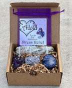 Meditation Stress Relief Set -  1. Guided Meditation , 2 Rough Lepidolite, 1 White Sage, 1  Amethyst Crystal and 1 Sodalite Palm-stone. - DharmaObjects