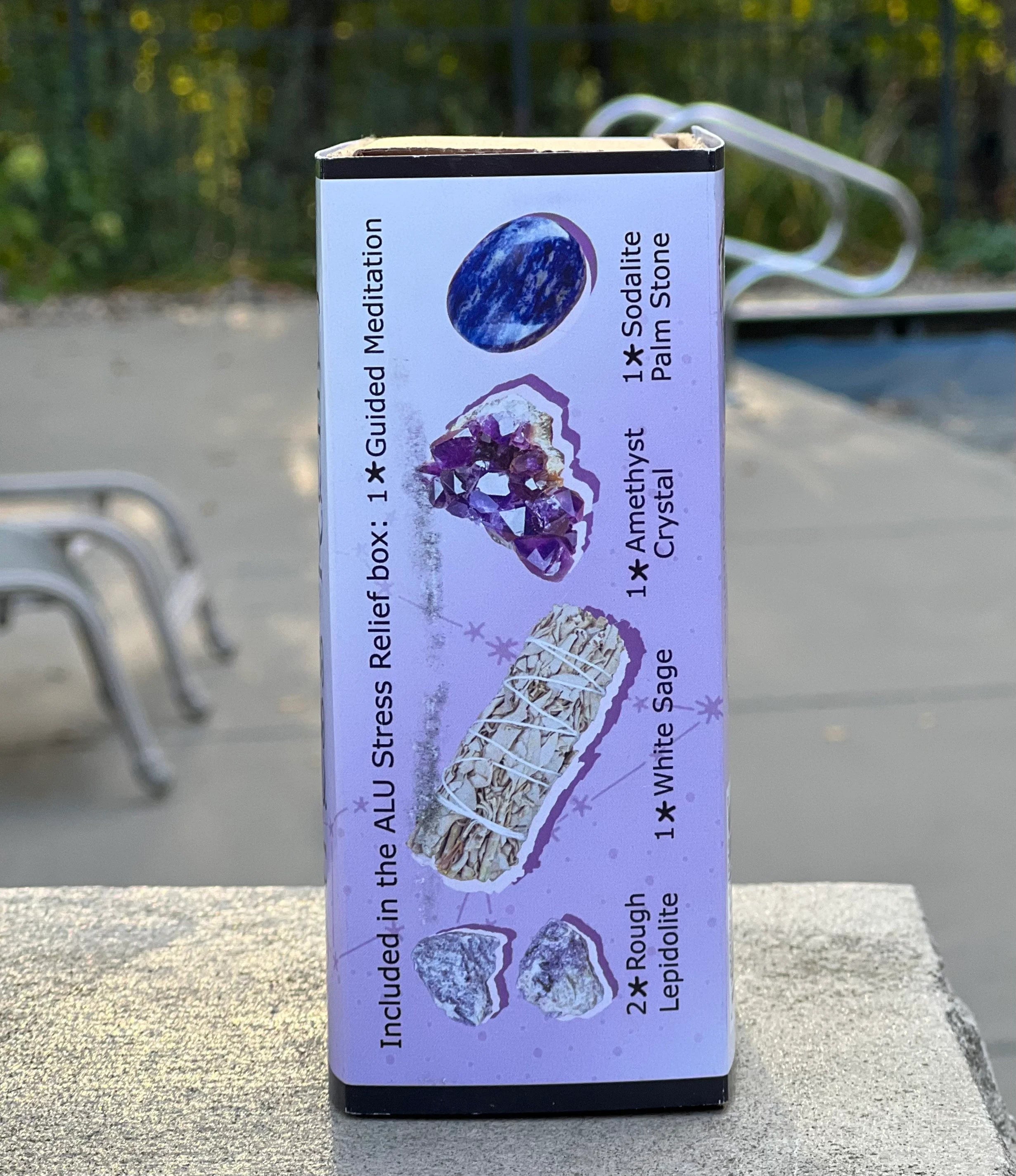 Meditation Stress Relief Set -  1. Guided Meditation , 2 Rough Lepidolite, 1 White Sage, 1  Amethyst Crystal and 1 Sodalite Palm-stone. - DharmaObjects