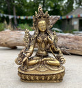 White Tara Female Buddha Statue Solid Brass for Home Altar Shrine Meditation Room 6 Inches Tall - DharmaObjects