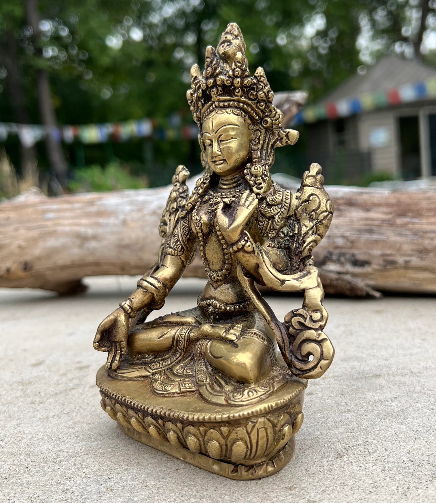 White Tara Female Buddha Statue Solid Brass for Home Altar Shrine Meditation Room 6 Inches Tall