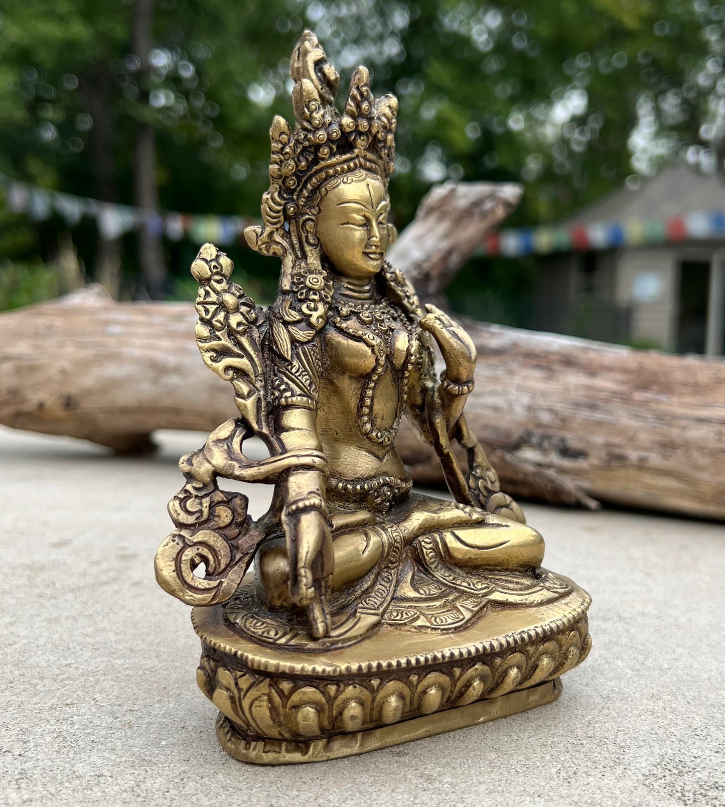 White Tara Female Buddha Statue Solid Brass for Home Altar Shrine Meditation Room 6 Inches Tall