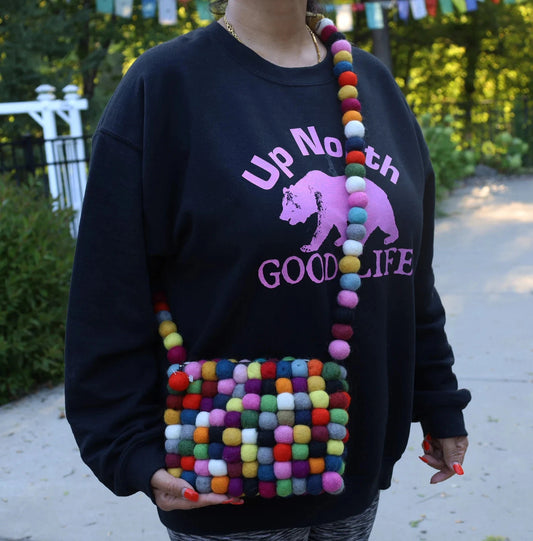 100% Wool Felt Rainbow Ball Multi Color Unique Messenger Bag Purse