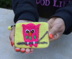 Small 100% Wool Felt Flower Multi Color Owl Purse Zippered Lined - DharmaObjects