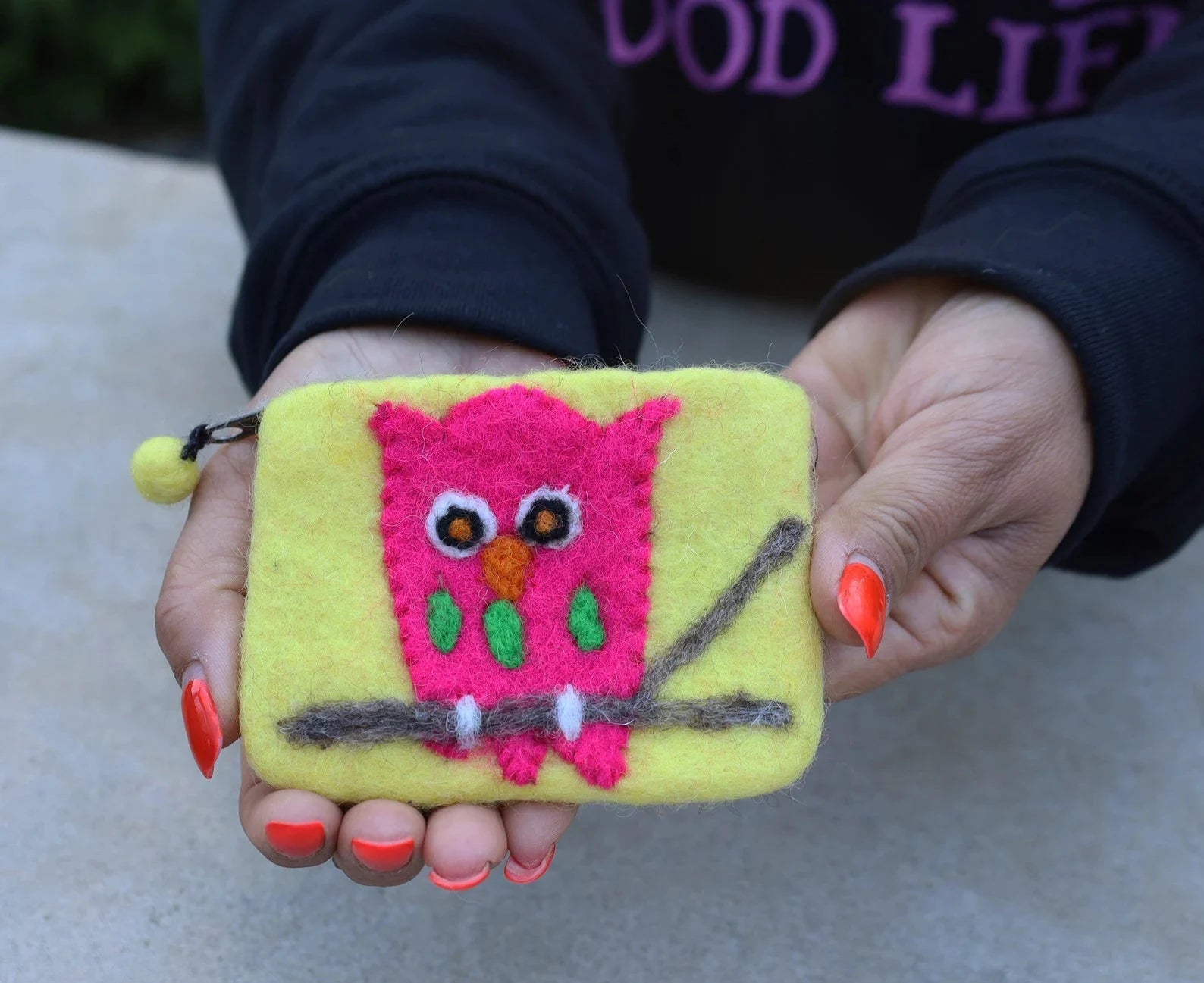 Small 100% Wool Felt Flower Multi Color Owl Purse Zippered Lined - DharmaObjects
