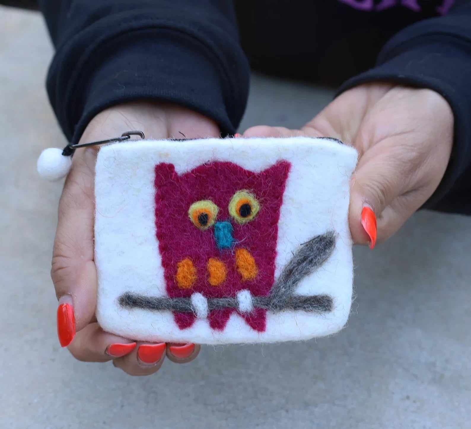 Small 100% Wool Felt Flower Multi Color Owl Purse Zippered Lined - DharmaObjects