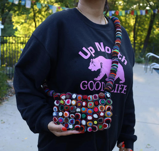 100% Wool Felt Rainbow Ball Multi Color Unique Messenger Bag Purse