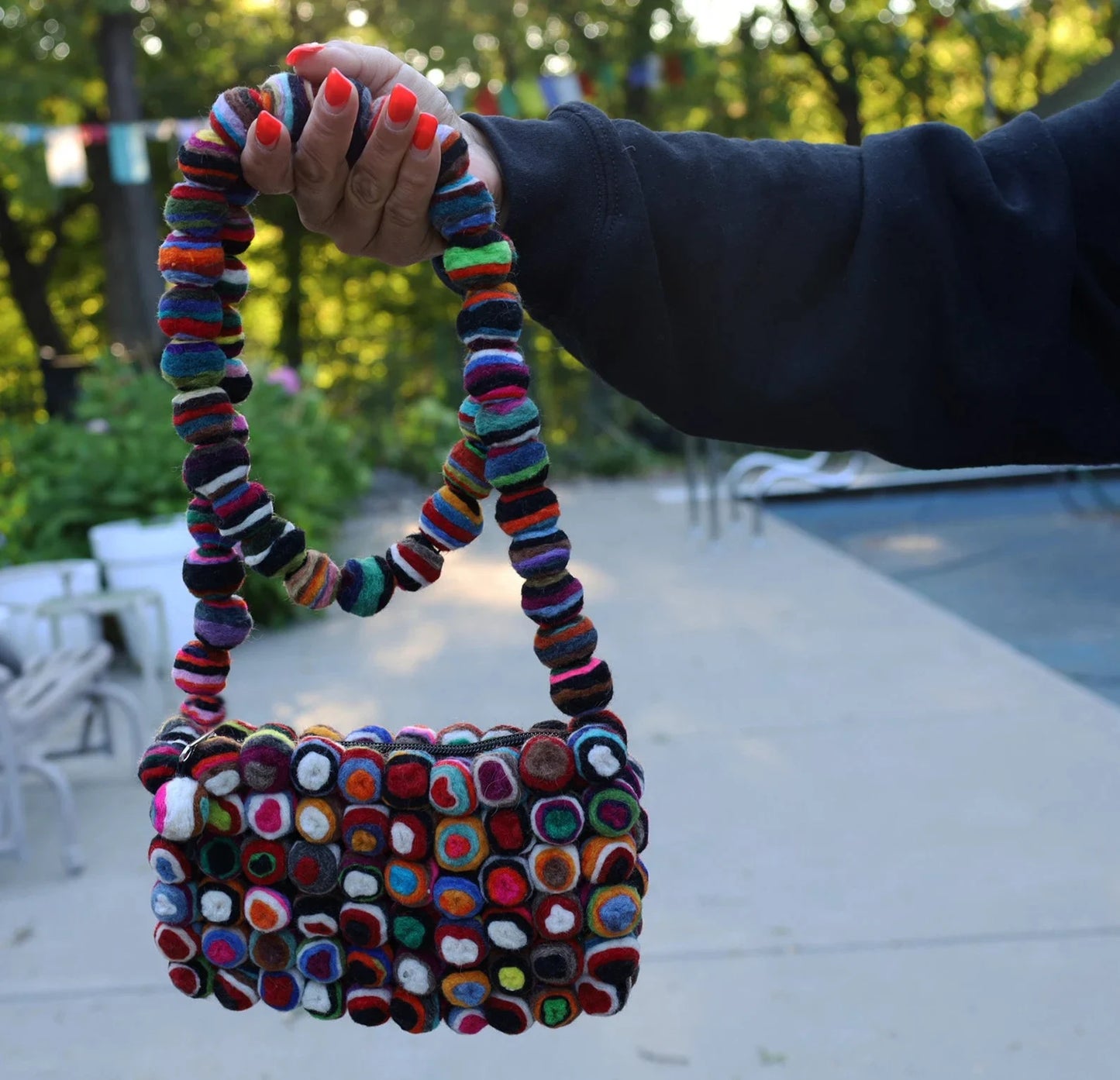 100% Wool Felt Rainbow Ball Multi Color Unique Messenger Bag Purse