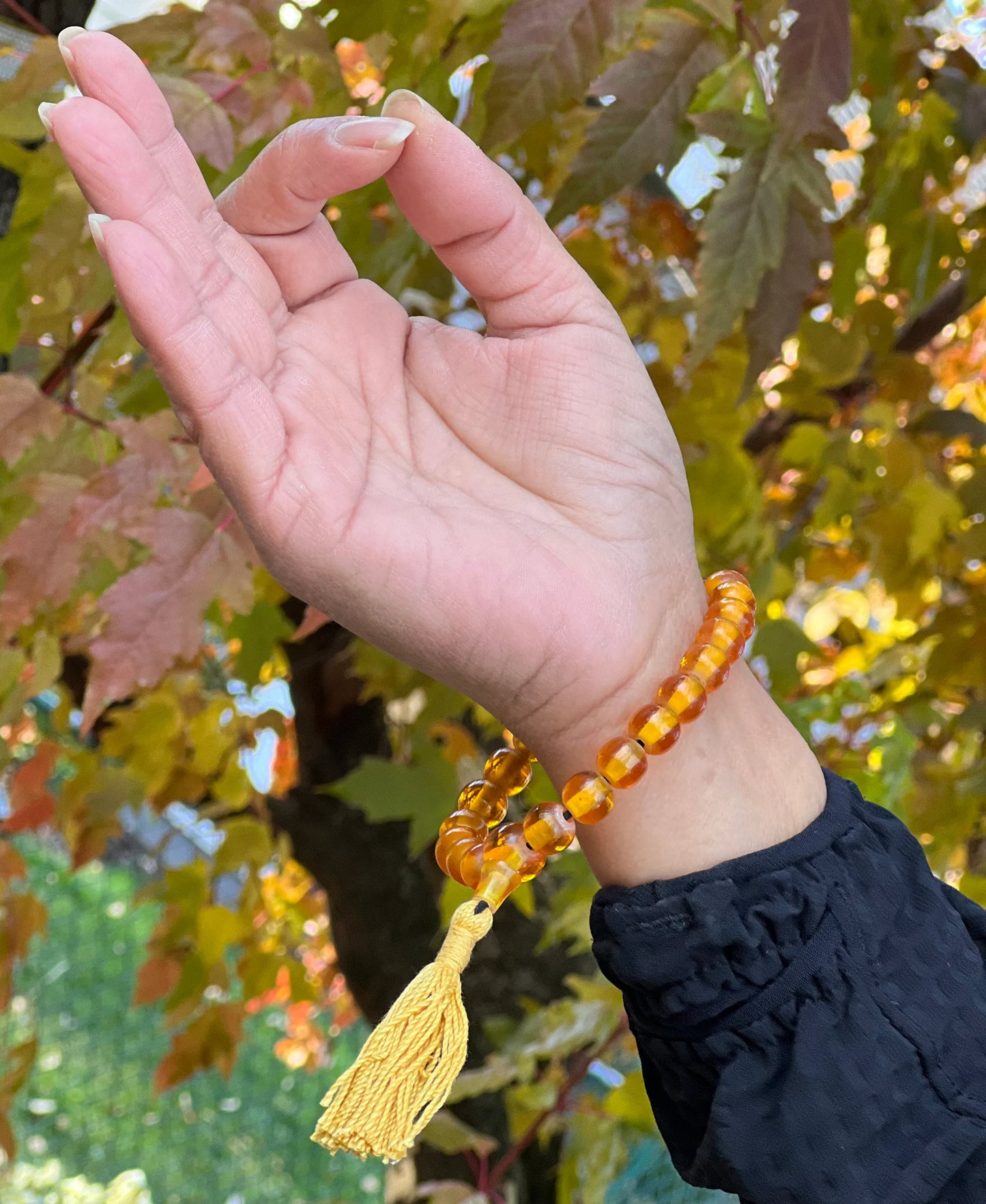 Tibetan Meditation Yoga 21 Beads Faux Amber Wrist Mala Power Bracelet