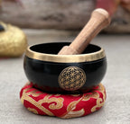 Tibetan Flower of Life Singing Bowl Set | 4 Inch Meditation Bowl with Mallet & Cushion | Handcrafted in India - DharmaObjects