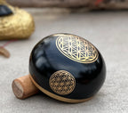 Tibetan Flower of Life Singing Bowl Set | 4 Inch Meditation Bowl with Mallet & Cushion | Handcrafted in India - DharmaObjects