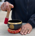 Medium Tibetan Flower of Life Singing Bowl Set | 4.5 Inch Meditation Bowl with Mallet & Cushion | Handcrafted India - DharmaObjects