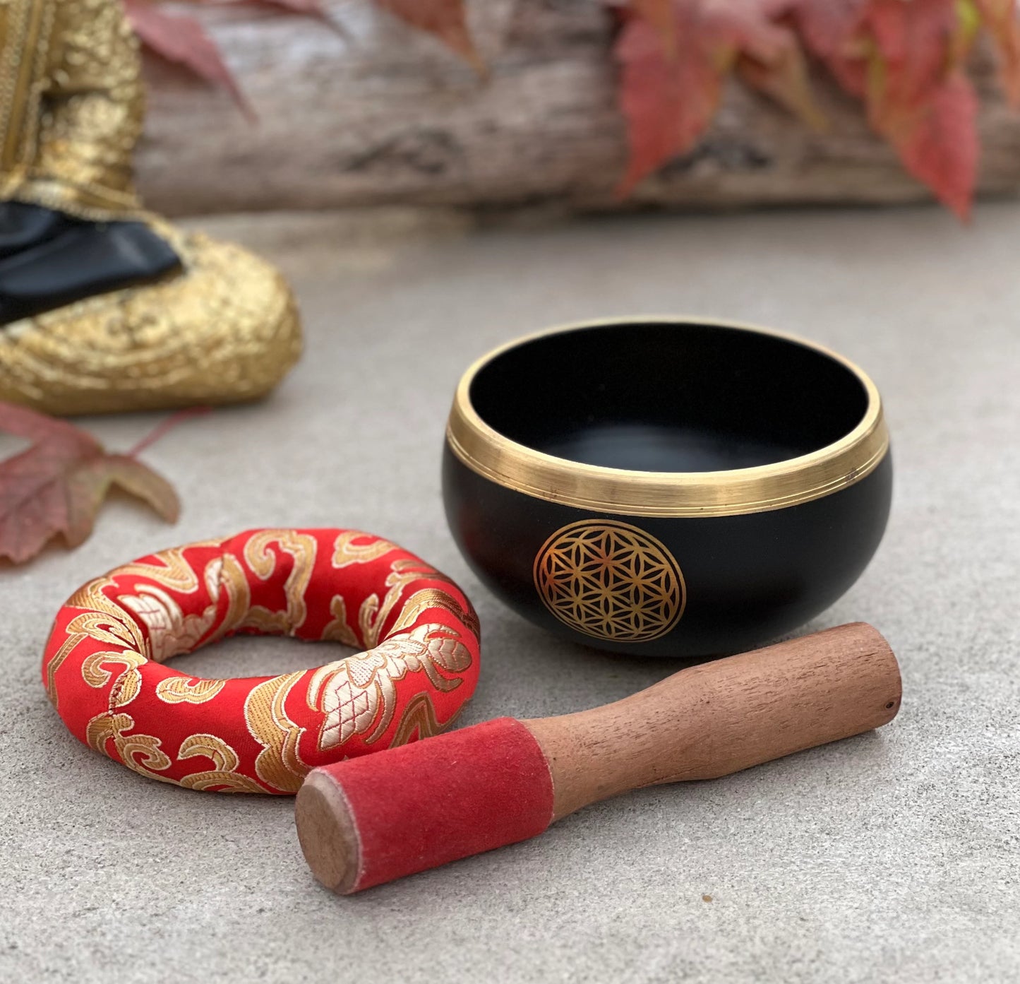 Tibetan Singing Bowl Flower Of Life Complete Set ~ For Meditation, Yoga, Spiritual Healing and Mindfulness ~ Medium ~ FAST SHIPPING!!!