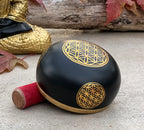 Medium Tibetan Flower of Life Singing Bowl Set | 4.5 Inch Meditation Bowl with Mallet & Cushion | Handcrafted India - DharmaObjects