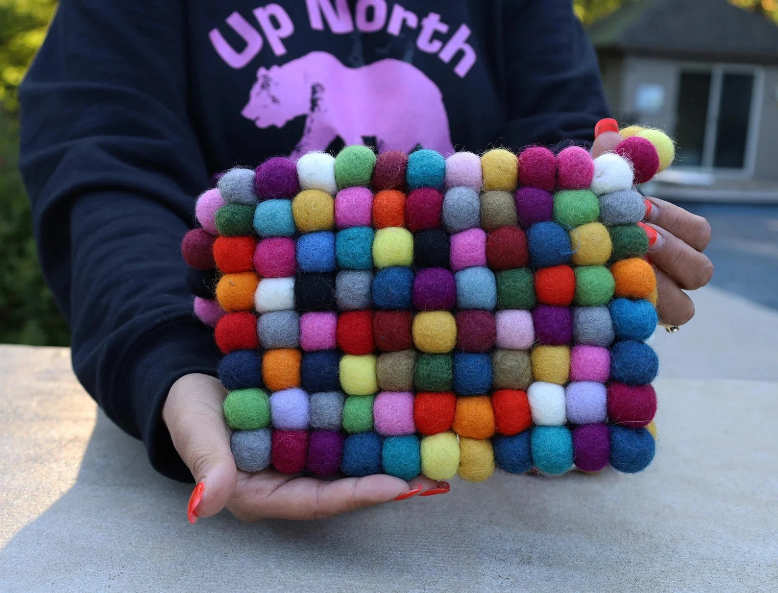 100% Wool Felt Rainbow Ball Multi Color Unique Messenger Bag Purse
