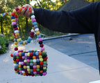 100% Wool Felt Rainbow Ball Multi Color Unique Messenger Bag Purse