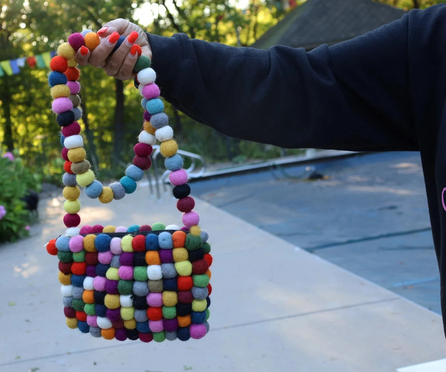 100% Wool Felt Rainbow Ball Multi Color Unique Messenger Bag Purse