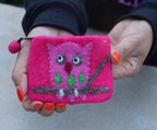 Small 100% Wool Felt Flower Multi Color Owl Purse Zippered Lined - DharmaObjects