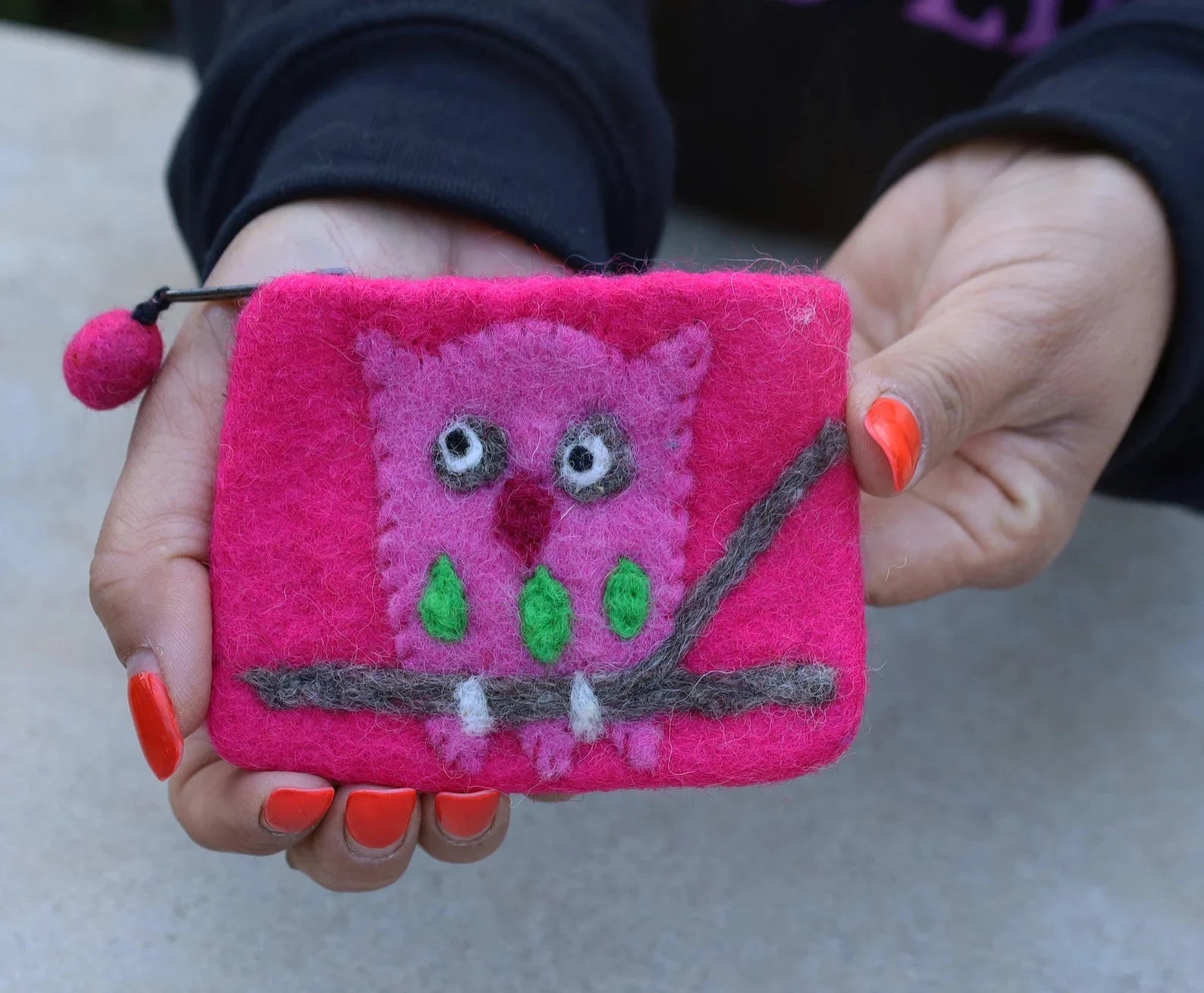 Small 100% Wool Felt Flower Multi Color Owl Purse Zippered Lined - DharmaObjects