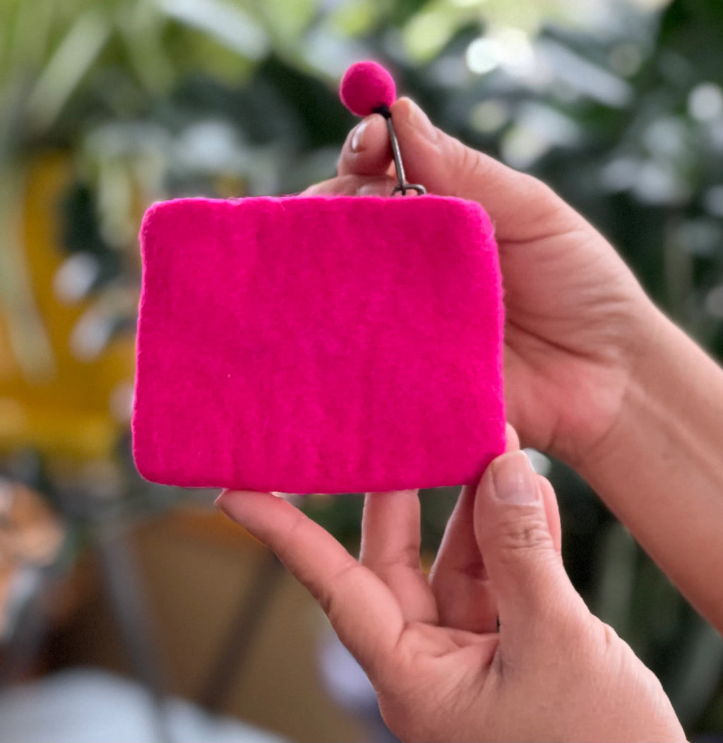 100% Wool Felt Flower Multi Color Birdie Coin Purse Zippered Lined - DharmaObjects