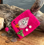 100% Wool Felt Flower Multi Color Birdie Coin Purse Zippered Lined - DharmaObjects