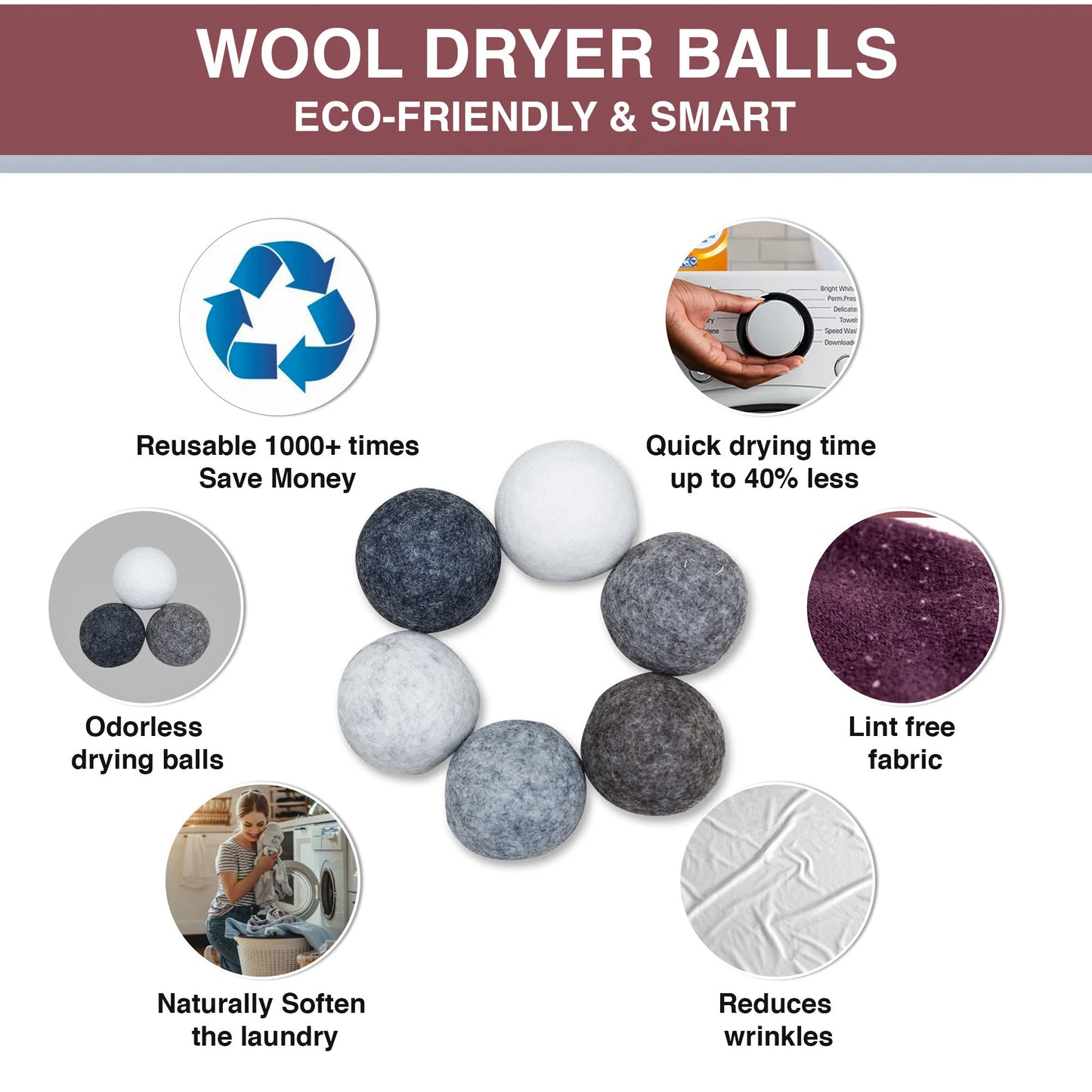 Dryer Balls Extra Large 6 Pk - 100% Organic Wool - Eco-Friendly - Dry 1,000 Loads – Free Fast Shipping from US