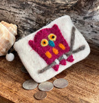 Small 100% Wool Felt Flower Multi Color Owl Purse Zippered Lined - DharmaObjects