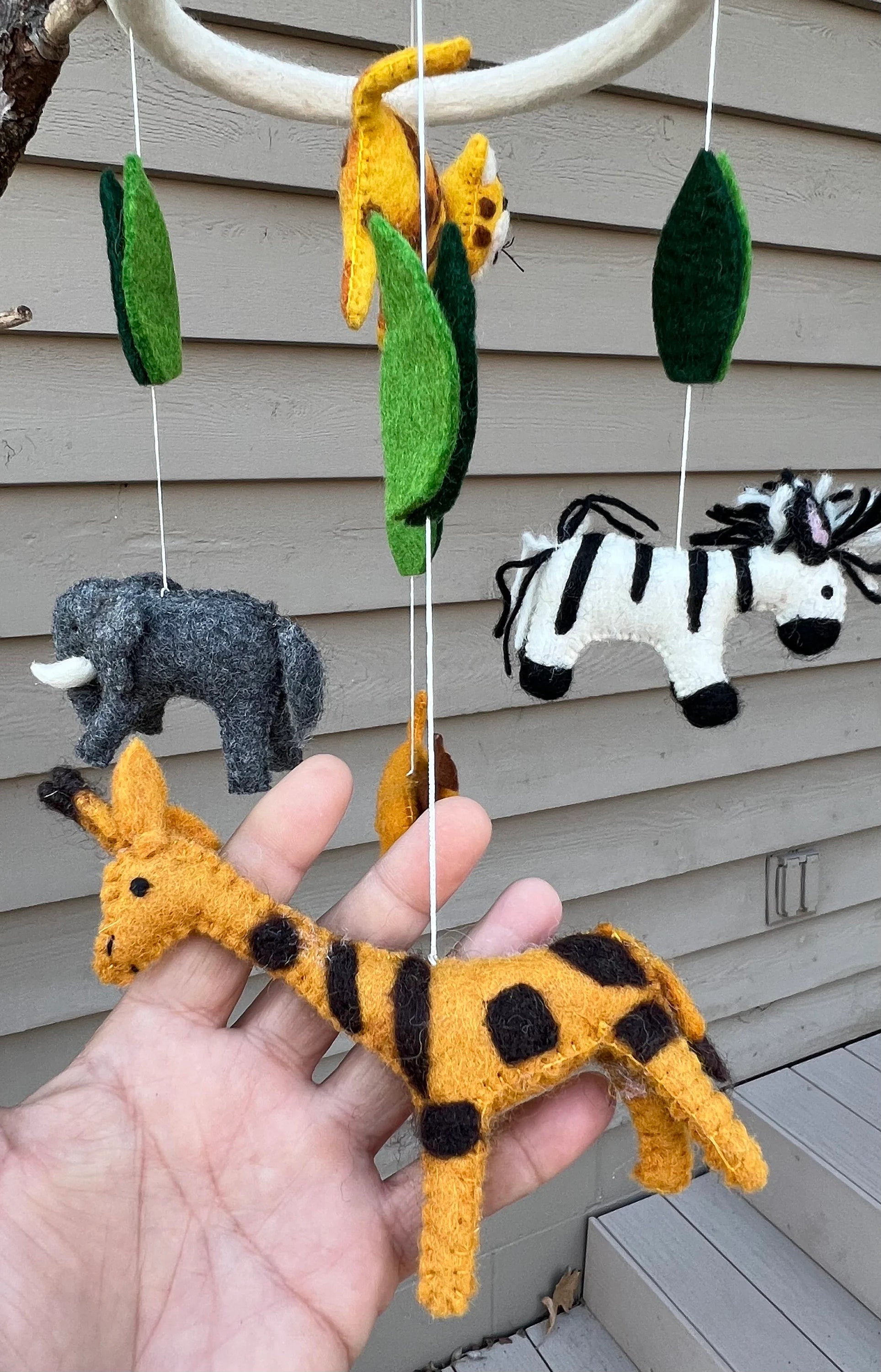 Safari baby mobile , Felt hanging baby mobile zebra, giraffe, elephant, lion, tiger Jungle animals mobile - DharmaObjects