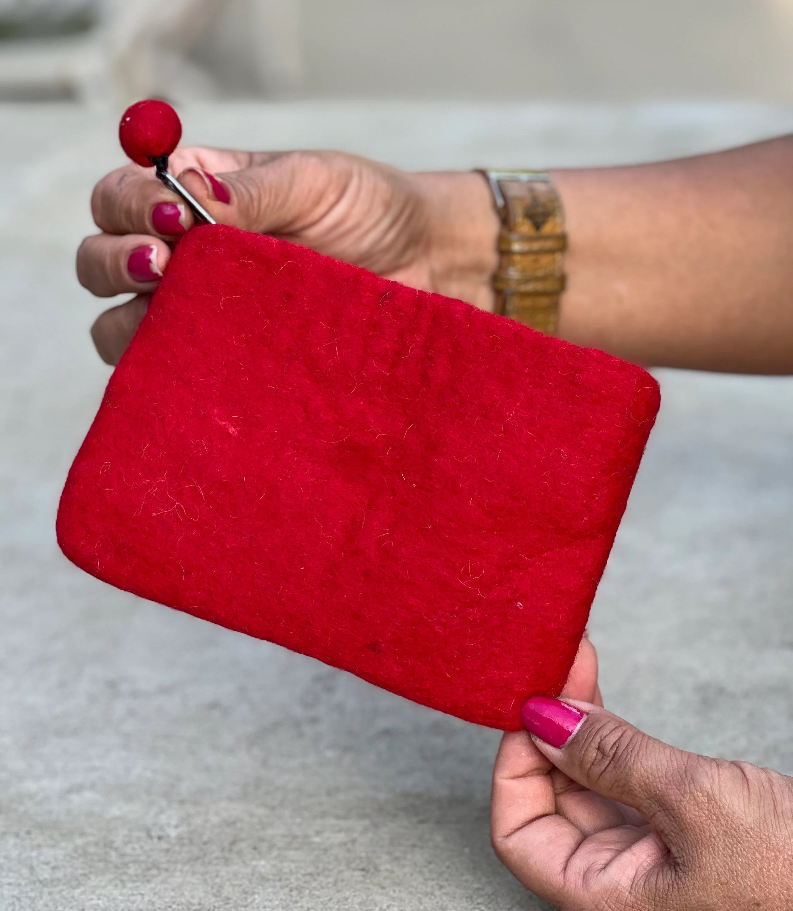 Small Felted Floral Coin Purse, Kids Pouch, Makeup Pouch, Christmas Gift Pouch Zippered And Lined - DharmaObjects