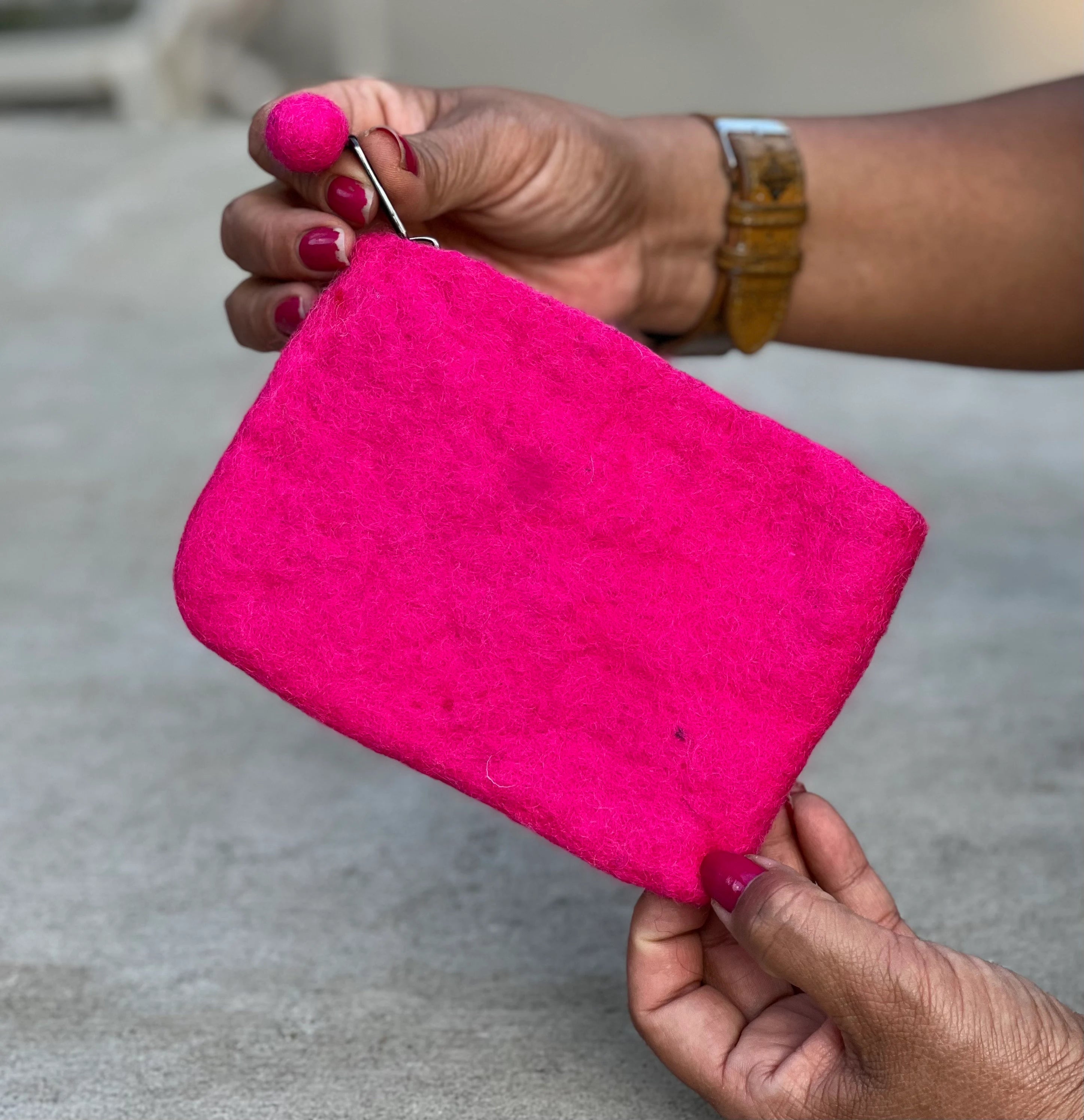 Small Felted Floral Coin Purse, Kids Pouch, Makeup Pouch, Christmas Gift Pouch Zippered And Lined - DharmaObjects